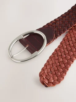 Next Wide Leather Belt Berry Red Plaited New