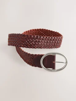 Next Wide Leather Belt Berry Red Plaited New