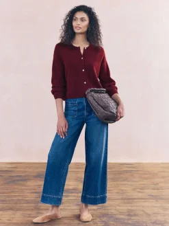 Next Soft Touch Crew Neck Knitted Cardigan With Wool Berry Red