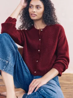 Next Soft Touch Crew Neck Knitted Cardigan With Wool Berry Red