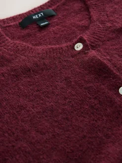 Next Soft Touch Crew Neck Knitted Cardigan With Wool Berry Red