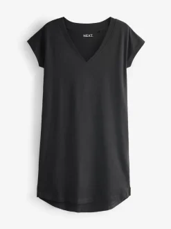 Next 100% Cotton Cap Sleeve V-Neck Mini Dress Black