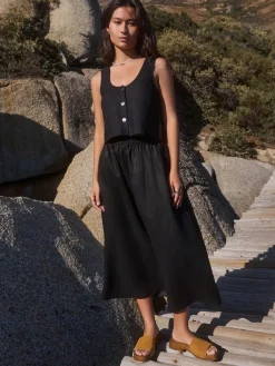 Next Black 100% Linen Midi Skirt Outlet