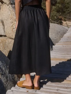 Next Black 100% Linen Midi Skirt Outlet