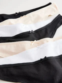 Next Thong Cotton Rich Knickers 7 Pack Black / Pastel Rose Nude / White New