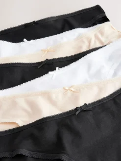 Next High Leg Cotton Rich Knickers 7 Pack Black / Pastel Rose Nude / White Best
