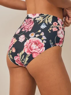 Next Black / Praline Nude / Pink Floral Full Brief No VPL Medium Flow Period Knickers 4 Pack