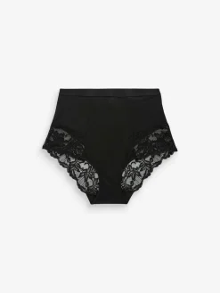 Next Print Tummy Control Shaping Lace Back Brazilian Knickers 2 Pack Black / Praline Nude New
