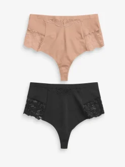 Next Tummy Control Light Shaping High Waist Thongs 2 Pack Black / Praline Nude Sale
