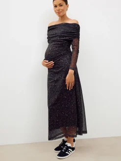 Next Maternity Mesh Bardot Dress Black Animal Print Best