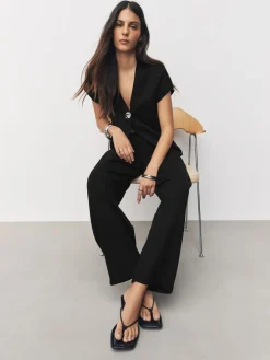 Next Black Barrel Leg Compact Trousers Hot