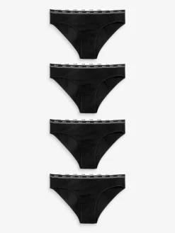 Next Bikini Cotton Logo Knickers 4 Pack Black Hot