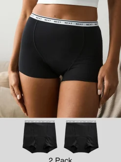 Next Boyshort Heavy Flow Period Knickers 2 Pack Black New
