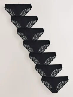 Next Brazilian Lace Back NVPL Knickers 7 Pack Black New