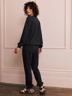 Next Black Cosy Waffle Long Sleeve Pyjamas