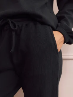 Next Black Cosy Waffle Long Sleeve Pyjamas