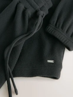 Next Black Cosy Waffle Long Sleeve Pyjamas