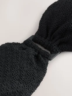 Next Trim Bandeau Bikini Top Black Crinkle New