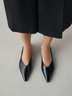 Next Premium Leather Pointed Toe Ballerinas Black Croc Effect Best