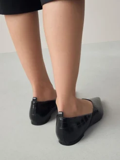 Next Premium Leather Pointed Toe Ballerinas Black Croc Effect Best