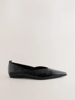 Next Premium Leather Pointed Toe Ballerinas Black Croc Effect Best