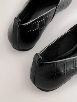 Next Premium Leather Pointed Toe Ballerinas Black Croc Effect Best