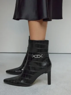 Next Forever Comfort® Hardware Trim Heeled Ankle Boots Black Croc Embossed Online