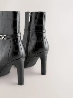 Next Forever Comfort® Hardware Trim Heeled Ankle Boots Black Croc Embossed Online