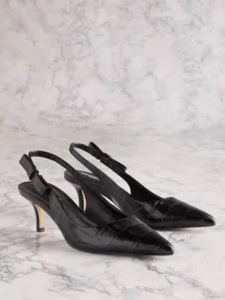 Next Tabitha Simmons x Dela Slingback Point Heels Black Croc Embossed Leather Online