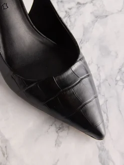 Next Tabitha Simmons x Dela Slingback Point Heels Black Croc Embossed Leather Online