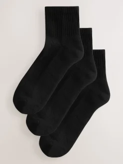 Next Cushion Sole Ribbed Sport Cropped Ankle Socks 3 Pack With Arch Support Black Clearance