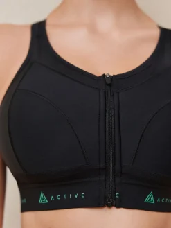 Next DD+ Active Sports Zip Front Dry Tech High Impact Bra Black New