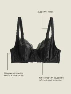Next DD+ Non Pad Full Cup Side Support Embroidered Bra Black Online