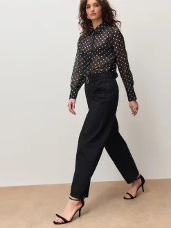 Next Belted Barrel Jeans Black Denim Discount