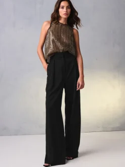 Next Elastic Back Wide Leg Trousers Black