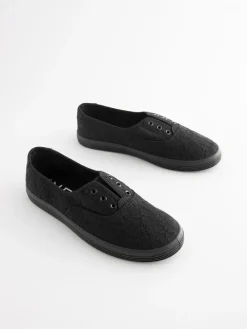 Next Embroidered Laceless Canvas Slip On Trainers Black Best