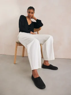 Next Embroidered Laceless Canvas Slip On Trainers Black Best