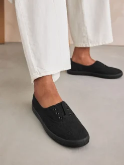 Next Embroidered Laceless Canvas Slip On Trainers Black Best