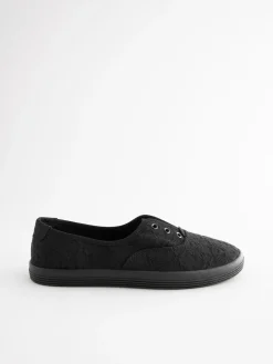 Next Embroidered Laceless Canvas Slip On Trainers Black Best