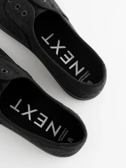 Next Embroidered Laceless Canvas Slip On Trainers Black Best