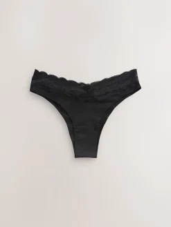 Next Extra High Leg Cotton Lace Knickers 4 Pack Black Discount