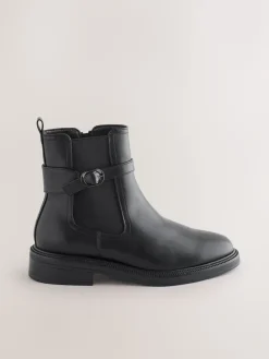 Next Black Extra Wide Fit Buckled Chelsea Boots