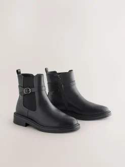 Next Black Extra Wide Fit Buckled Chelsea Boots