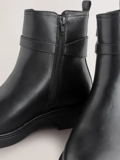 Next Black Extra Wide Fit Buckled Chelsea Boots