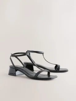 Next Extra Wide Fit Forever Comfort® Low Block Strappy Sandals Black