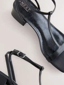 Next Extra Wide Fit Forever Comfort® Low Block Strappy Sandals Black