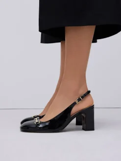 Next Extra Wide Fit Hardware Slingback Block Heels Black Discount