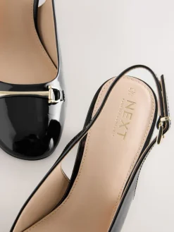 Next Extra Wide Fit Hardware Slingback Block Heels Black Discount