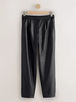 Next Faux Leather Barrel Leg Trousers Black Hot