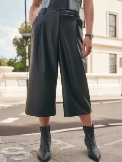 Next Faux Leather Jort Trousers Black Hot